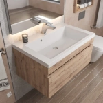 Тумба с раковиной для ванной Uperwood Eva, 75 см, подвесная, Крафт Табачный, выдвижной ящик