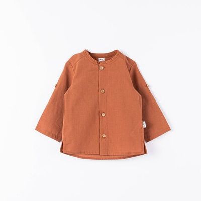 Long-sleeved cotton shirt - Cinnamon