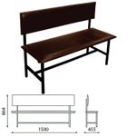 Банкетка со спинкой "Берта" 1500х455х864 мм, усиленная, черный каркас, кожзам коричневый