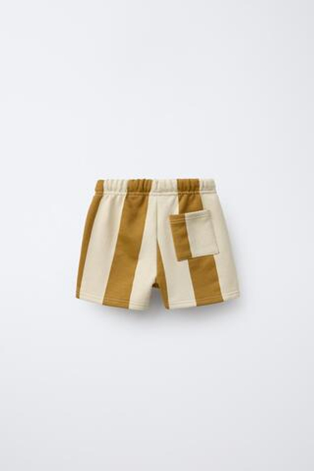 ZARA ШОРТЫ-БЕРМУДЫ В ПОЛОСКУ С ВЫШИТОЙ НАДПИСЬЮ, КОРИЧНЕВЫЙ