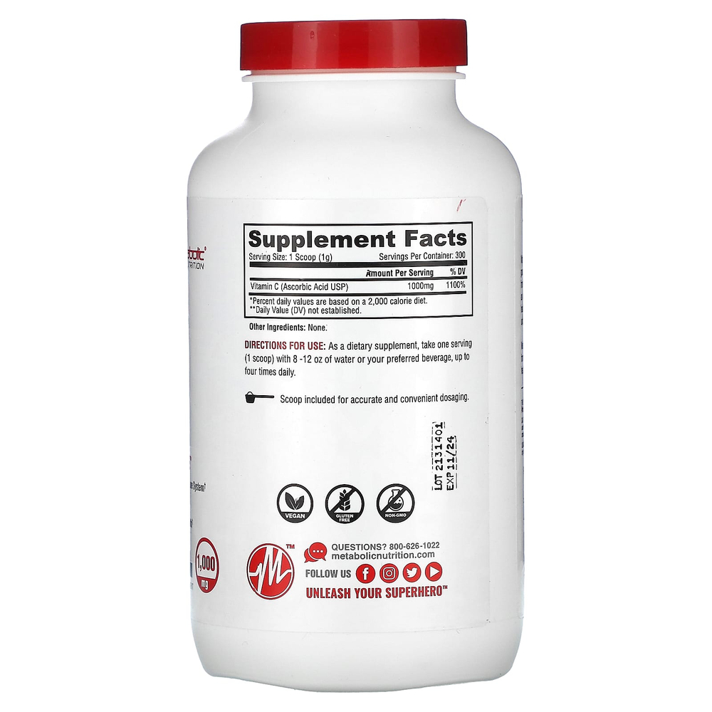 Metabolic Nutrition, Витамин C, без добавок, 300 г (10,58 унции)
