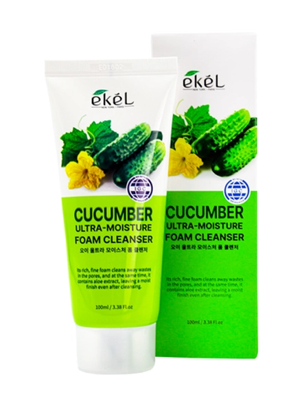 EKEL - ПЕНКА ДЛЯ УМЫВАНИЯ С ЭКСТРАКТОМ ОГУРЦА ULTRA-MOISTURE FOAM CLEANSER CUCUMBER, 100 МЛ