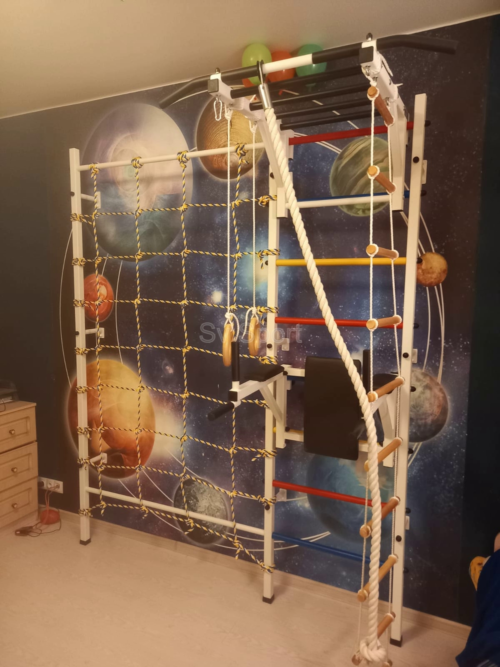 Монтаж шведской стенки Sv Sport с канатным лазом в пеноблочные, газоблочные стены