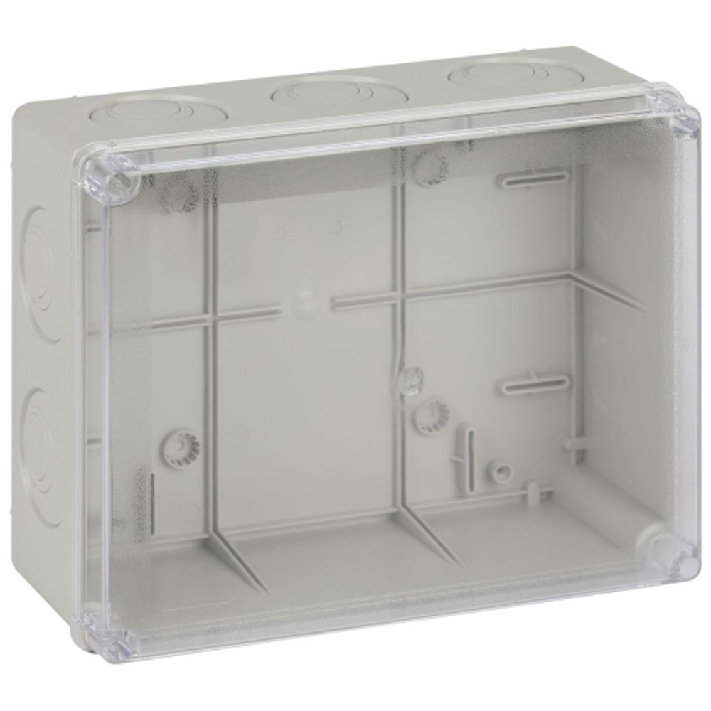 Распаячная коробка ЭРА KORvpk-240-195-90-44 ОП серая 240х195х90мм прозрачная крышка на винтах d25-3шт d32-2шт IP44