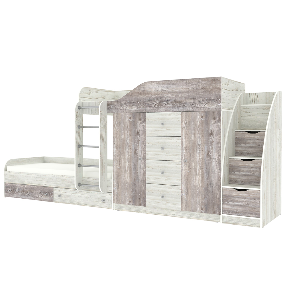 Кровать двухъярусная КарИВи Астра 6 с лестницей Комод КарИВиом Винтерберг Бетон