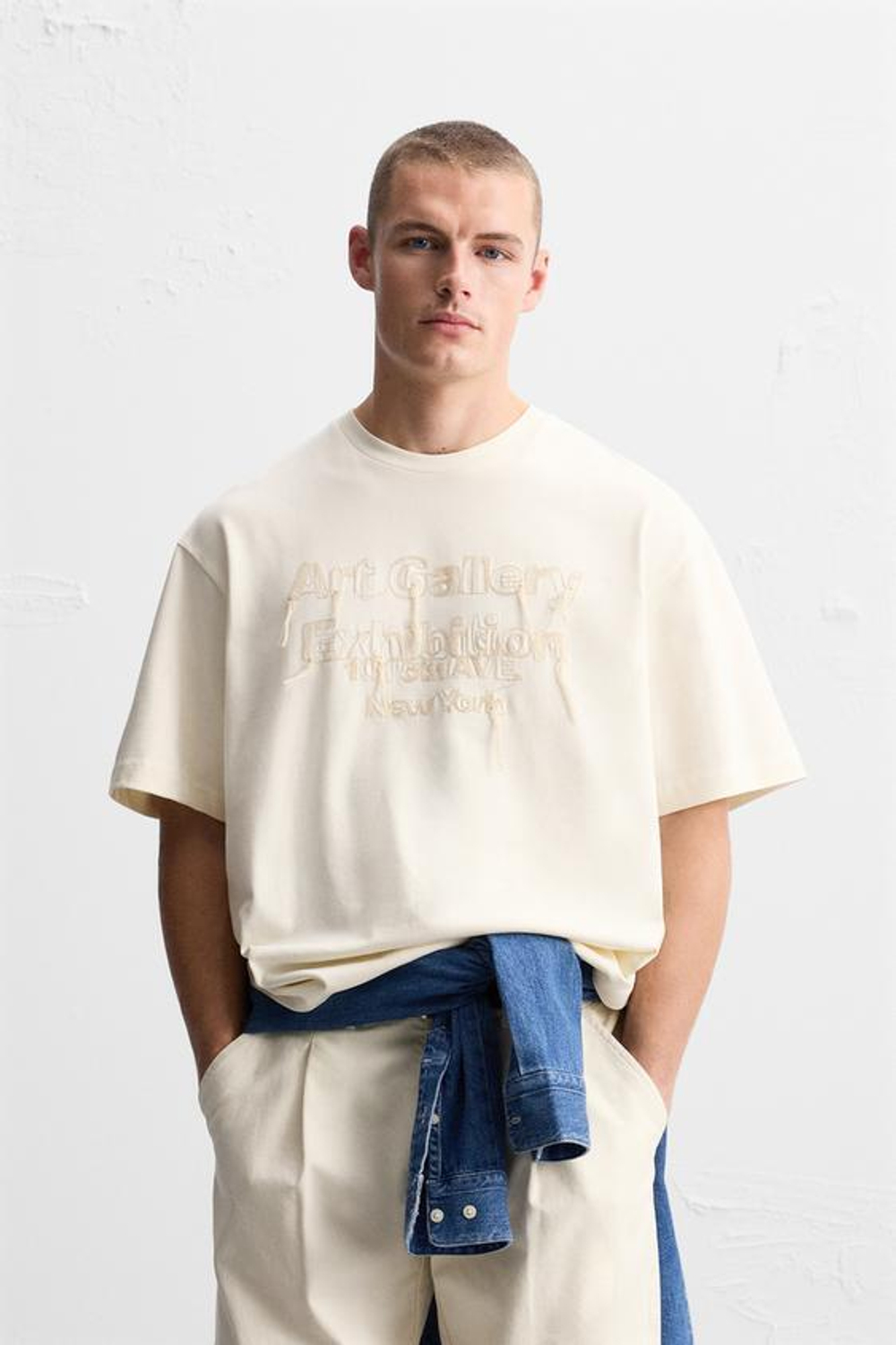 ZARA ФУТБОЛКА, ЖЕЛТОВАТО-БЕЛЫЙ