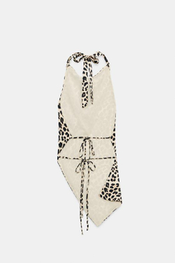 ZARA АТЛАСНЫЙ ТОП ХАЛТЕР АСИММЕТРИЧНЫЙ, ЛЕОПАРДОВЫЙ