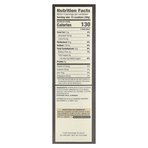 Blue Diamond, Artisan Nut-Thins®, рисовые крекеры с миндалем, семена льна, 120,5 г (4,25 унции)