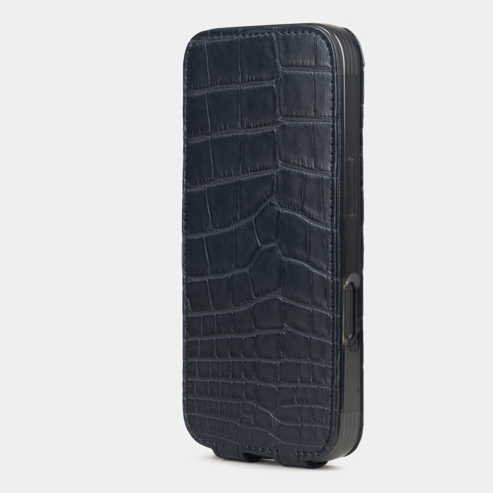 Чехол iPhone 16 Pro Max натуральная кожа аллигатора, синего цвета