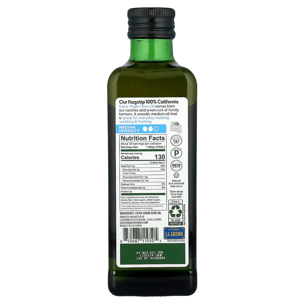 California Olive Ranch, 100% California, оливковое масло холодного отжима, 500 мл (16,9 жидк. Унции)