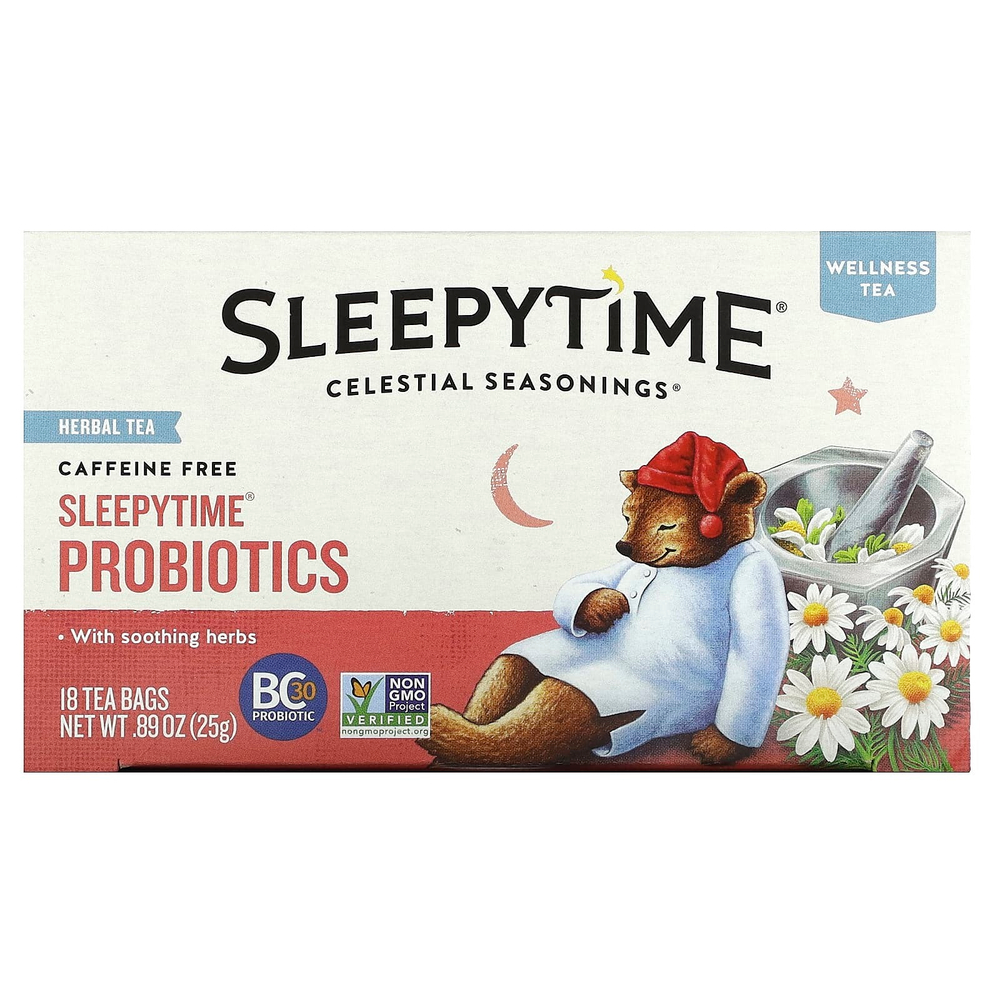 Celestial Seasonings, Wellness Tea, пробиотики Sleepytime®, без кофеина, 18 чайных пакетиков по 25 г (0,89 унции)