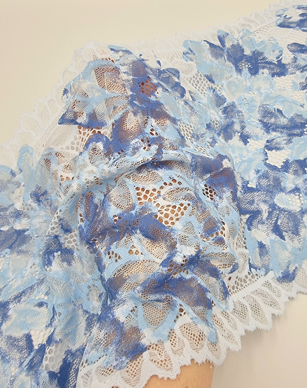 Кружево эластичное голубой/мультиколор К637