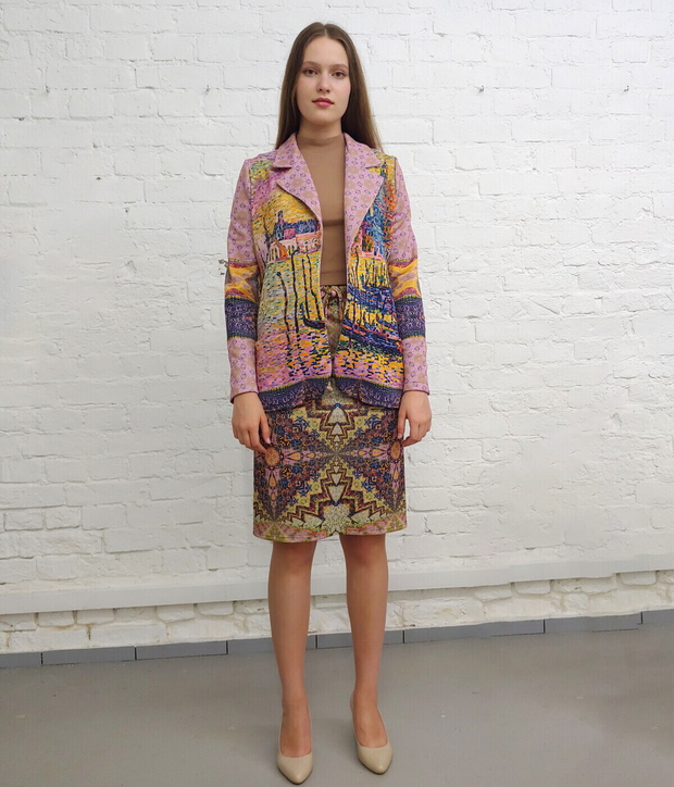 Комплект (жакет и юбка) "Гранд-канал", по мотивам живописи Поля Синьяка ("Вход в Гранд-канал")