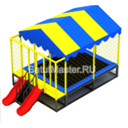 Батутная арена "Радостный попрыгайка" с двумя горками и крышей 4x3,5x3 м