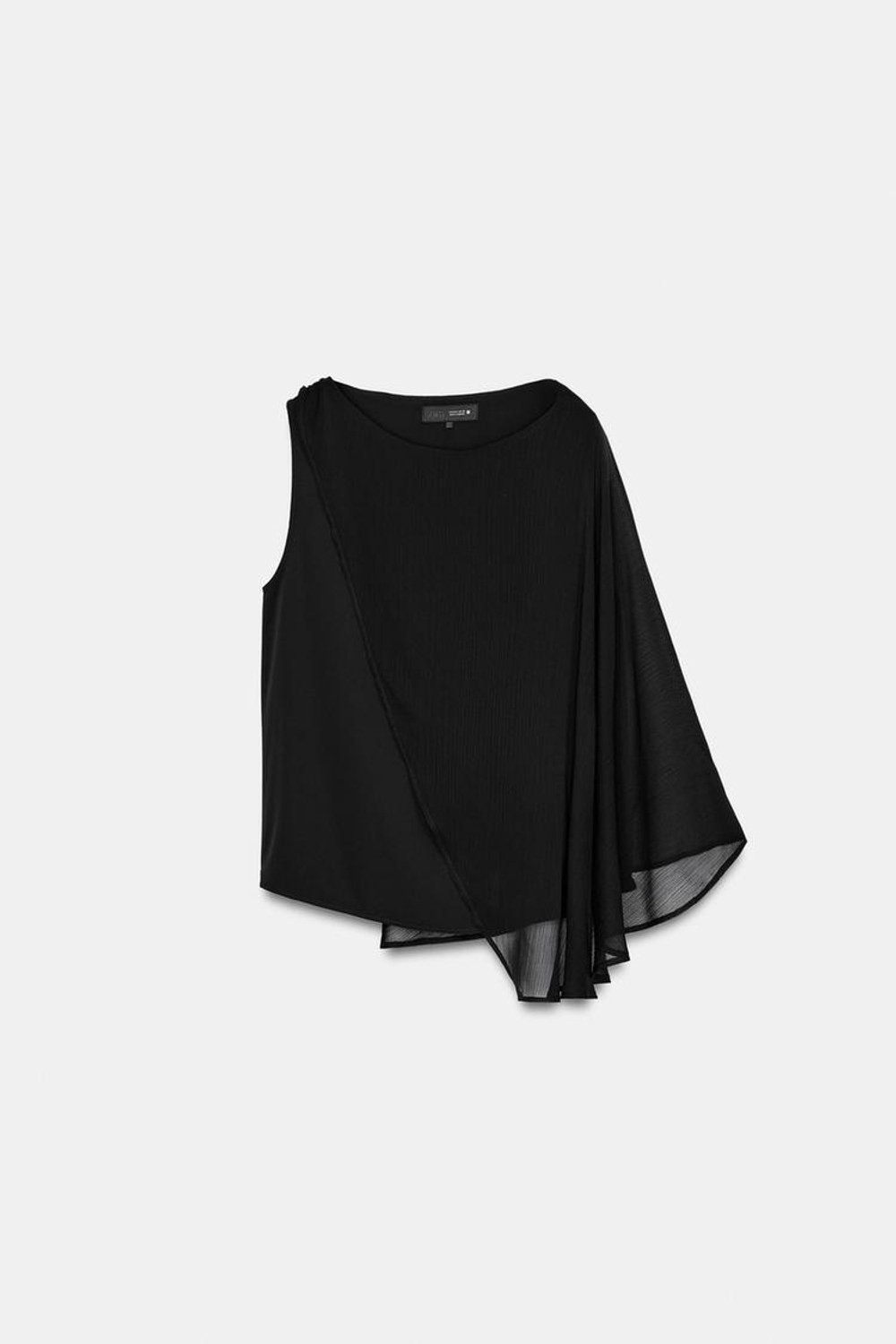 ZARA БЛУЗА С КОМБИНИРОВАННОЙ НАКИДКОЙ, ЧЕРНЫЙ