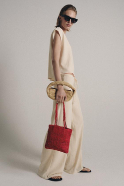 ZARA БРЮКИ ПРЯМОГО КРОЯ В СТИЛЕ РУСТИК, ЭКРЮ