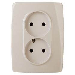 12-2107-02 ЭРА Розетка 2X2P, 16A-250В, IP20, Эра12, слоновая кость