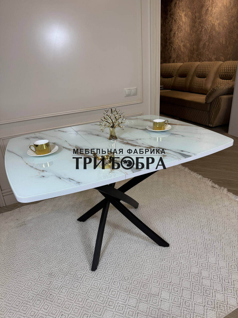 Кухонный раздвижной стол "Танго", белый мрамор