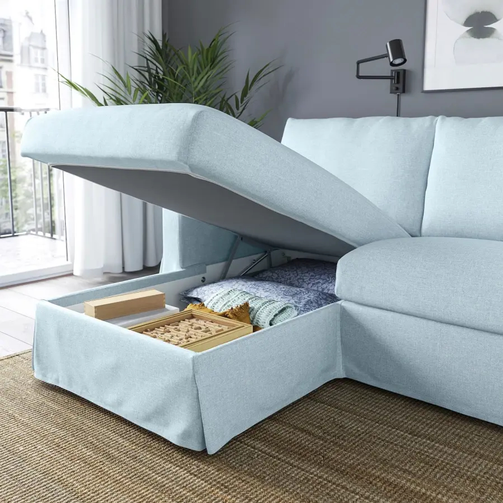 Диван 3-местный с оттоманкой - IKEA HYLTARP/ХИЛТАРП ИКЕА, голубой