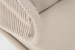 "Милан" диван 2-местный плетеный из роупа, каркас алюминий белый муар, роуп бежевый круглый, ткань бежевая 035