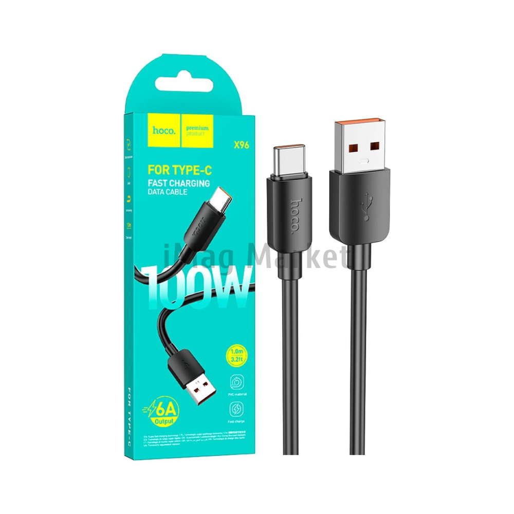 Зарядный кабель Hoco X96, USB-A - Type-C, 6A, 100W, 1 м, черный