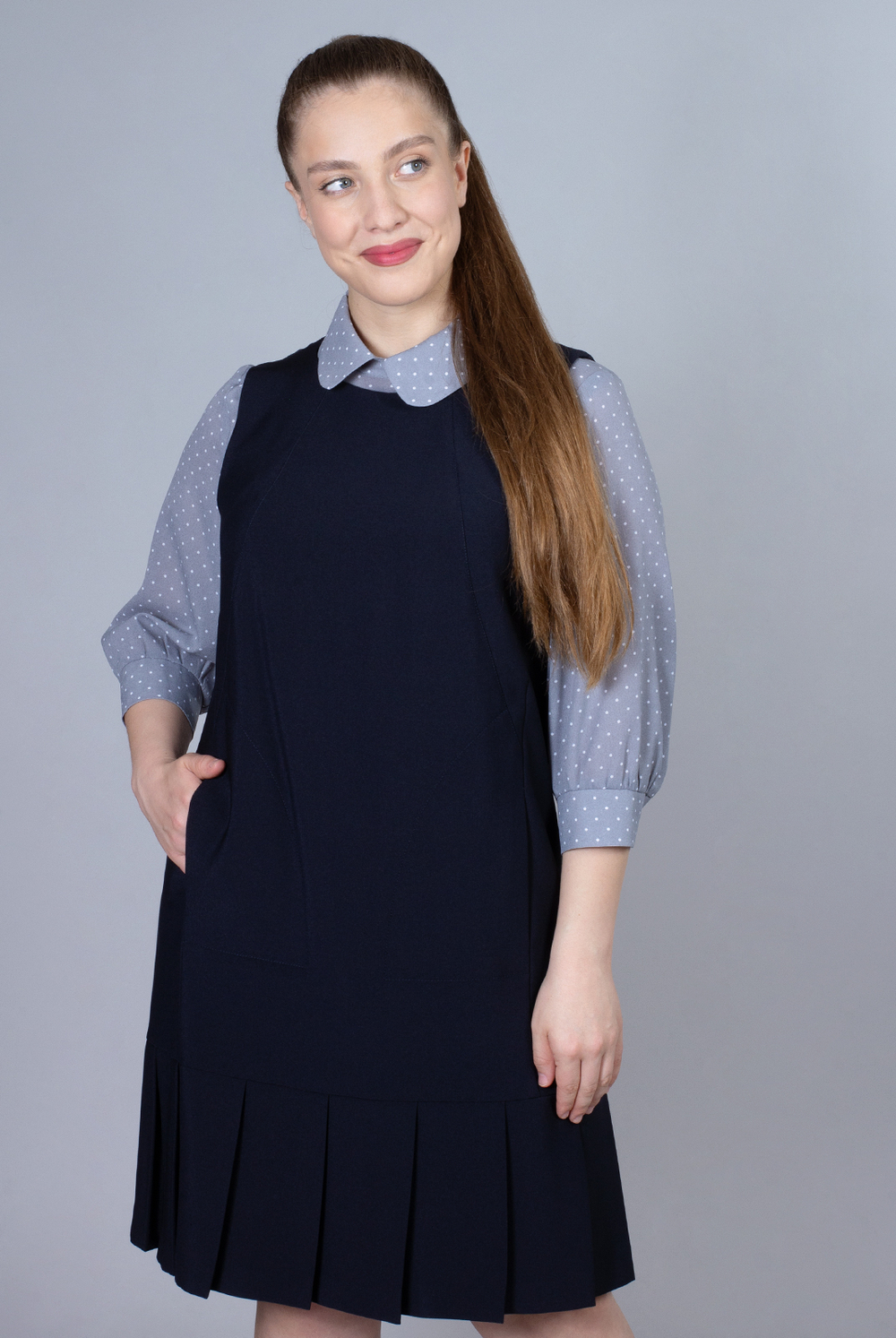 Офисный сарафан 2308АП, Тёмно тёмно син #70ТТСи082308АП