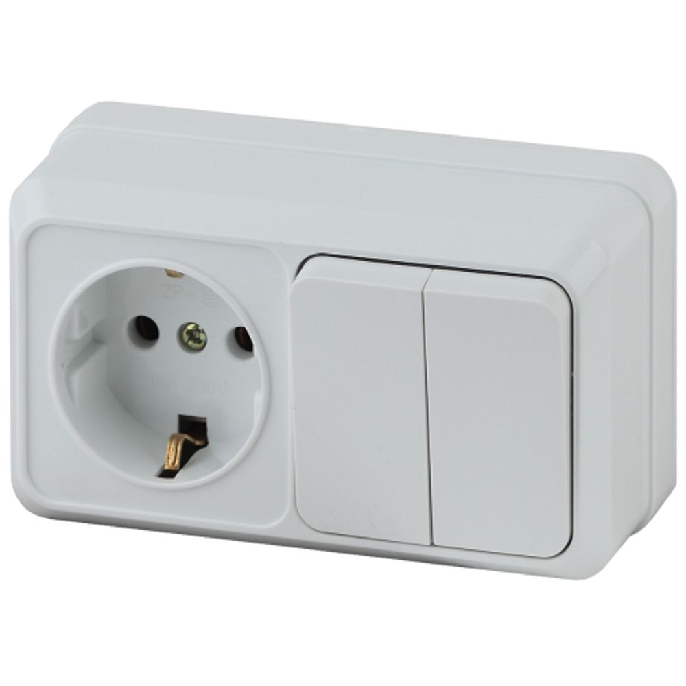 Блок розетка с выключателем Intro Quadro 2-702-01 двойным горизонтальный 10-16-А-250В IP20 ОУ белый | Intro Quadro