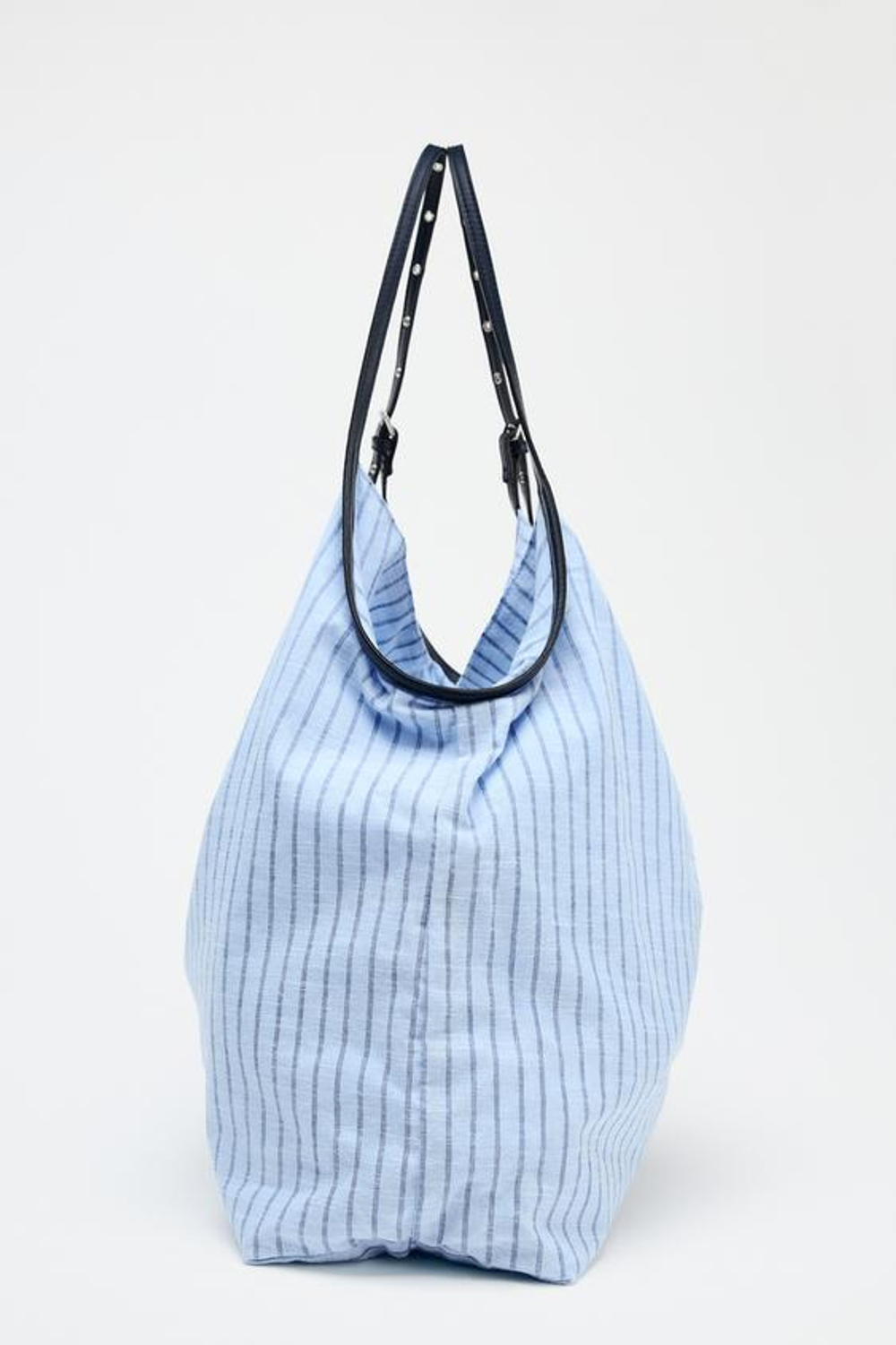 ZARA СУМКА-ШОПЕР ИЗ ТКАНИ В ПОЛОСКУ, СИНИЙ