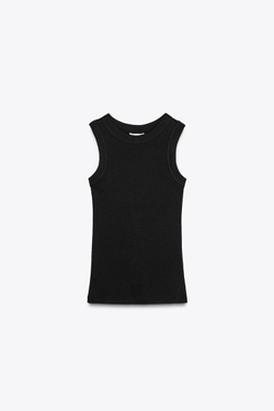 ZARA ТОП БЕЗ РУКАВОВ В РУБЧИК, ЧЕРНЫЙ