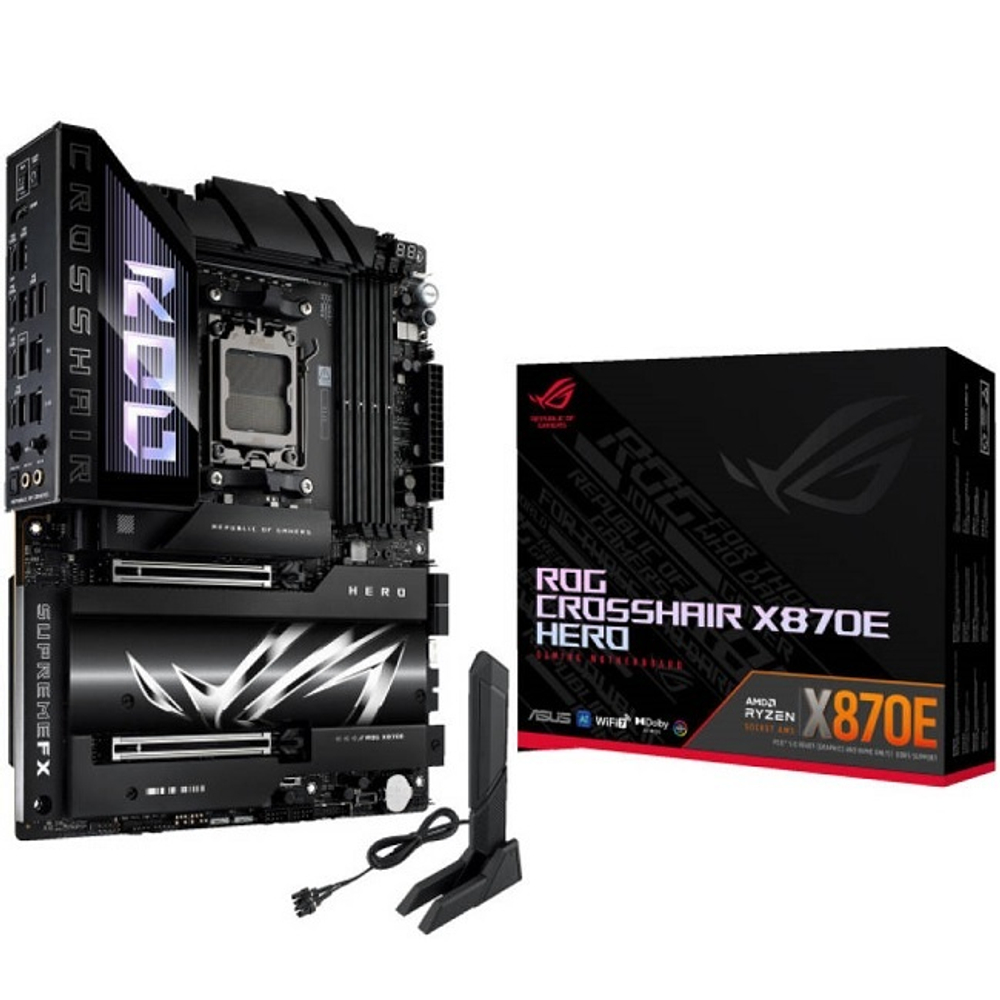 Материнская плата ASUS ROG CROSSHAIR X870E HERO (AM5/AMD X870E/4xDDR5/2xPCI-Ex16/5xM.2/SB/Wi-Fi/BT/GLAN/HDMI/Type-C/ATX)