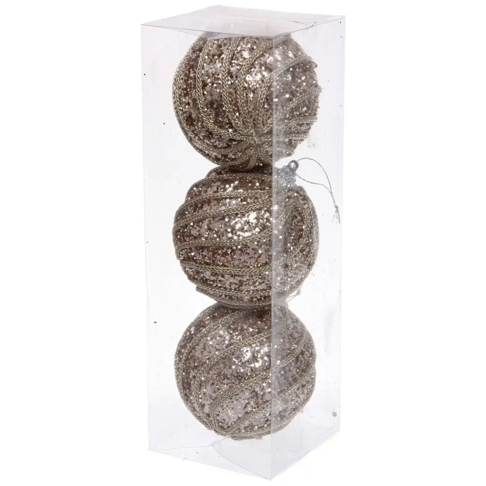 Новогодние шары «GLAME - Блестящий мир» 8 см (набор 3 шт), Шампань