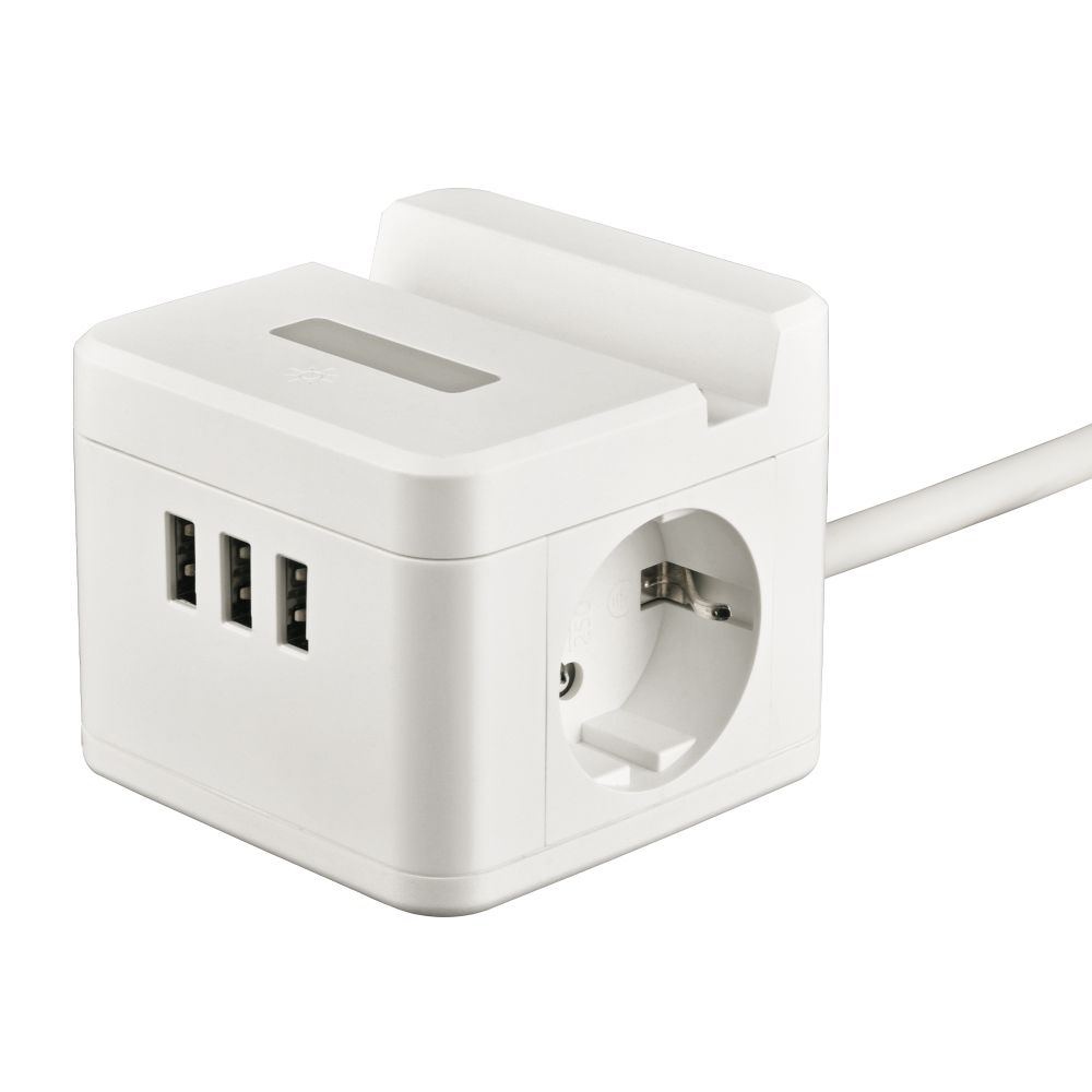 S-GCD2-1.5SBUH WHITE Удлинитель серии Standard. с-з. шнур 1.5м. 2 гнезда. 3 USB. 16А. держатель для телефона. Белый. ТМ Uniel