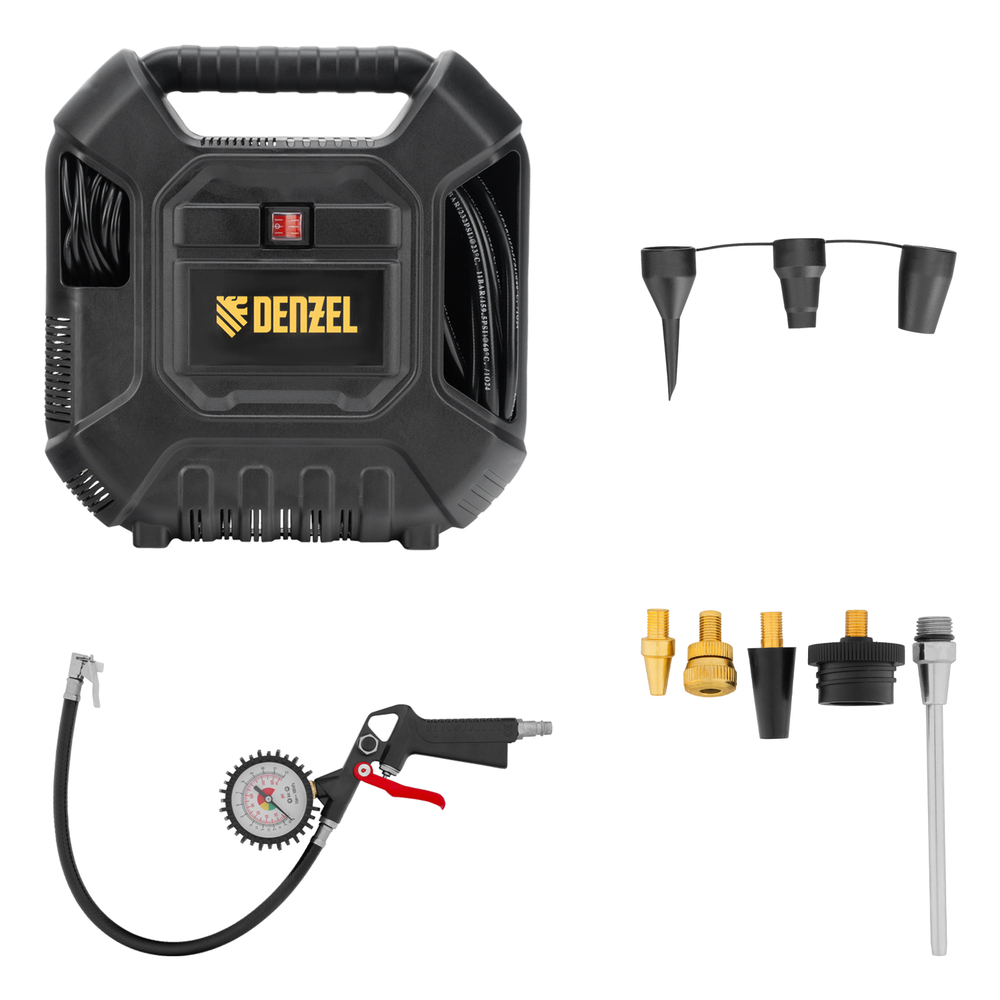 Компрессор воздушный DL1100 1.1 кВт, 180 л/мин, с набором аксессуаров Denzel