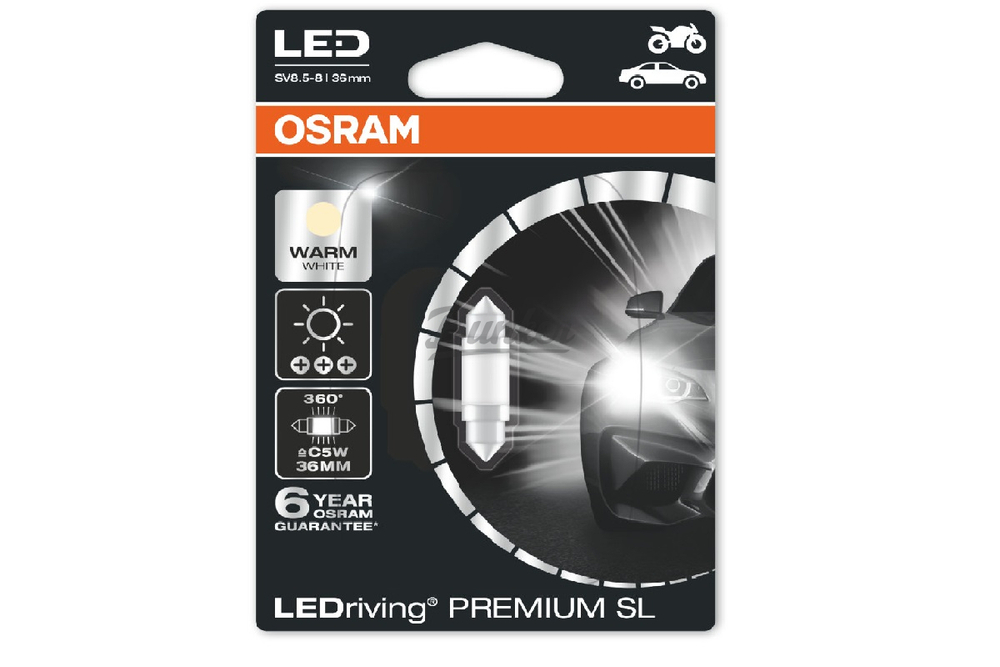 Лампа C5W 12V 1W SV8.5-8 LEDRIVING premium С5W/теплый белый/4000K (36mm) 1 шт.