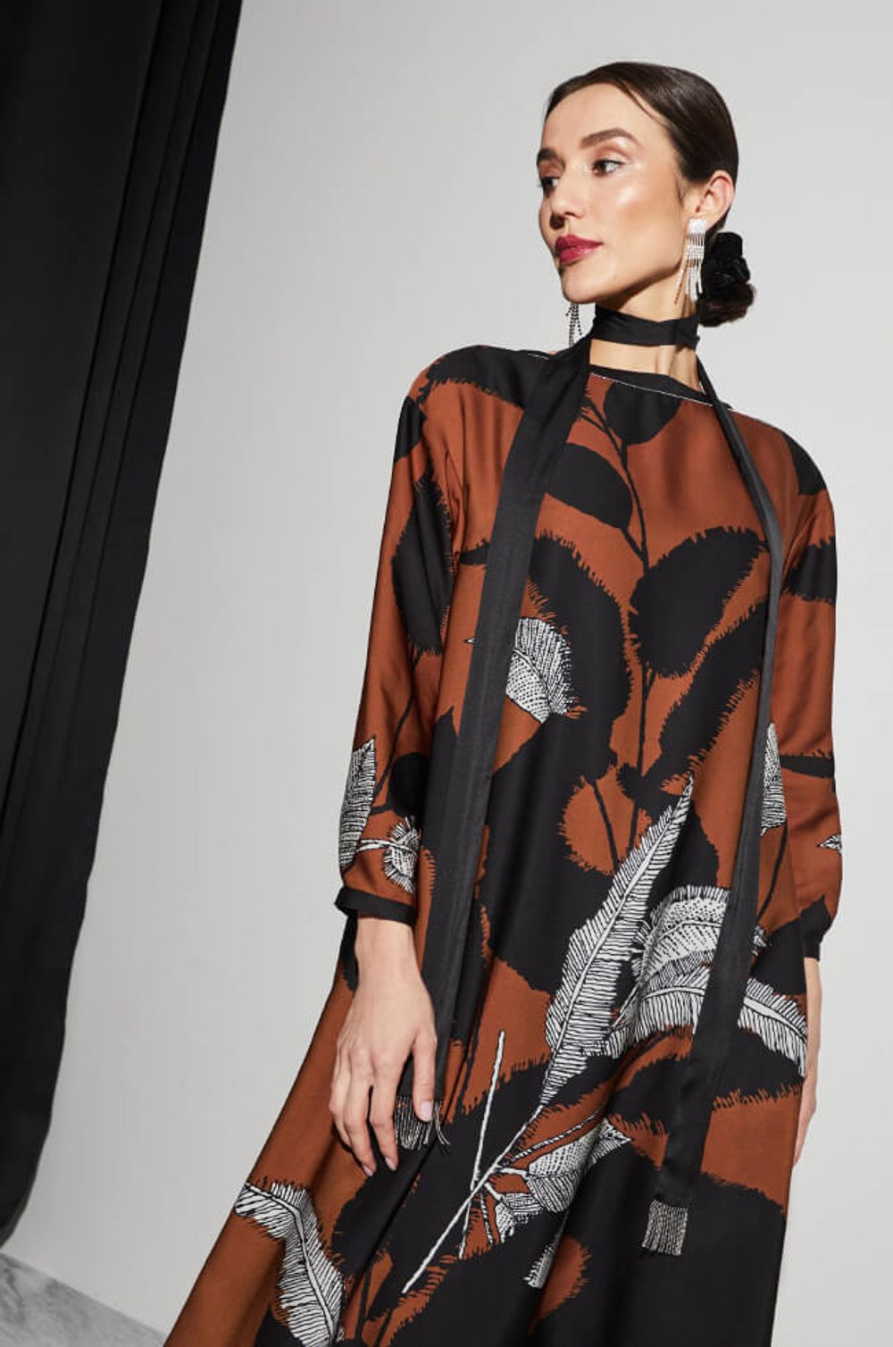 51223 Платье женское (желто-коричневый принт)