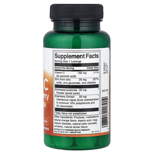 Swanson, Цинк и витамин C с бузиной и эхинацеей, апельсином и лимоном, 60 пастилок