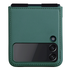 Чехол из искусственной кожи зеленого цвета (Dark Green) от Nillkin для Samsung Galaxy Z Flip 4 5G, серия Qin Leather