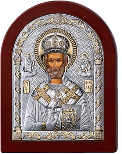 Серебряная икона Николая Чудотворца (прозрачный лак, повышенное качество!)