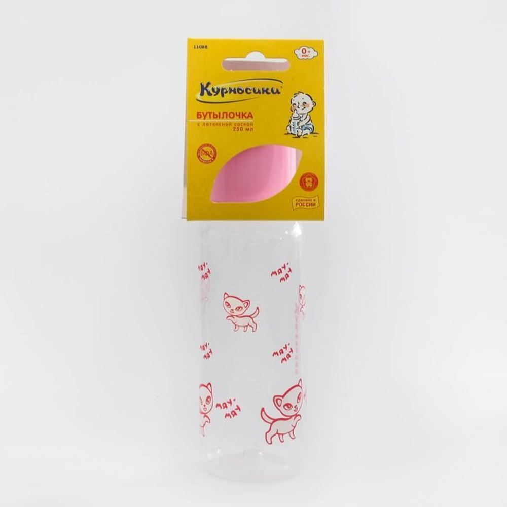 560164 	Бутылочка для кормления с латексной соской, 250 мл, от 0 мес., цвета МИКС