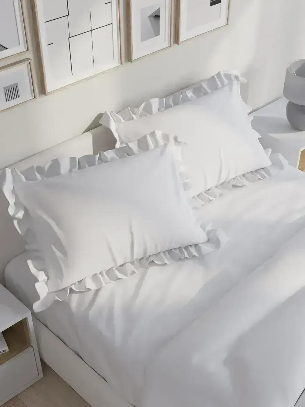 Декоративная наволочка с рюшами, оборками "Беляночка" 40х60 см, 1 шт, без молнии