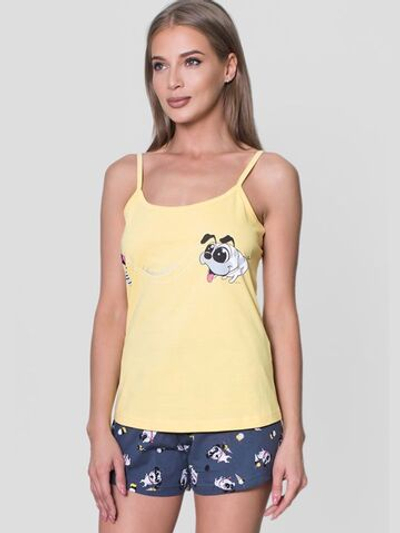 Милый домашний комплект с шортами (Размер: M) (Цвет: желтый с синим)