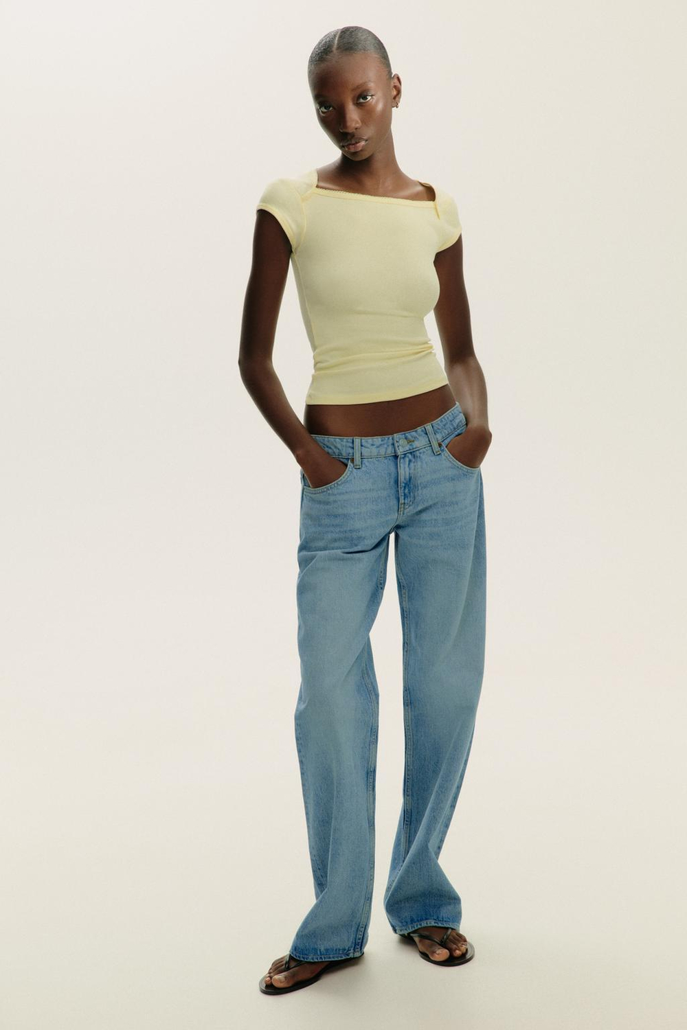 ZARA ФУТБОЛКА ИЗ ХЛОПКА И МОДАЛА, ЖЕЛТЫЙ