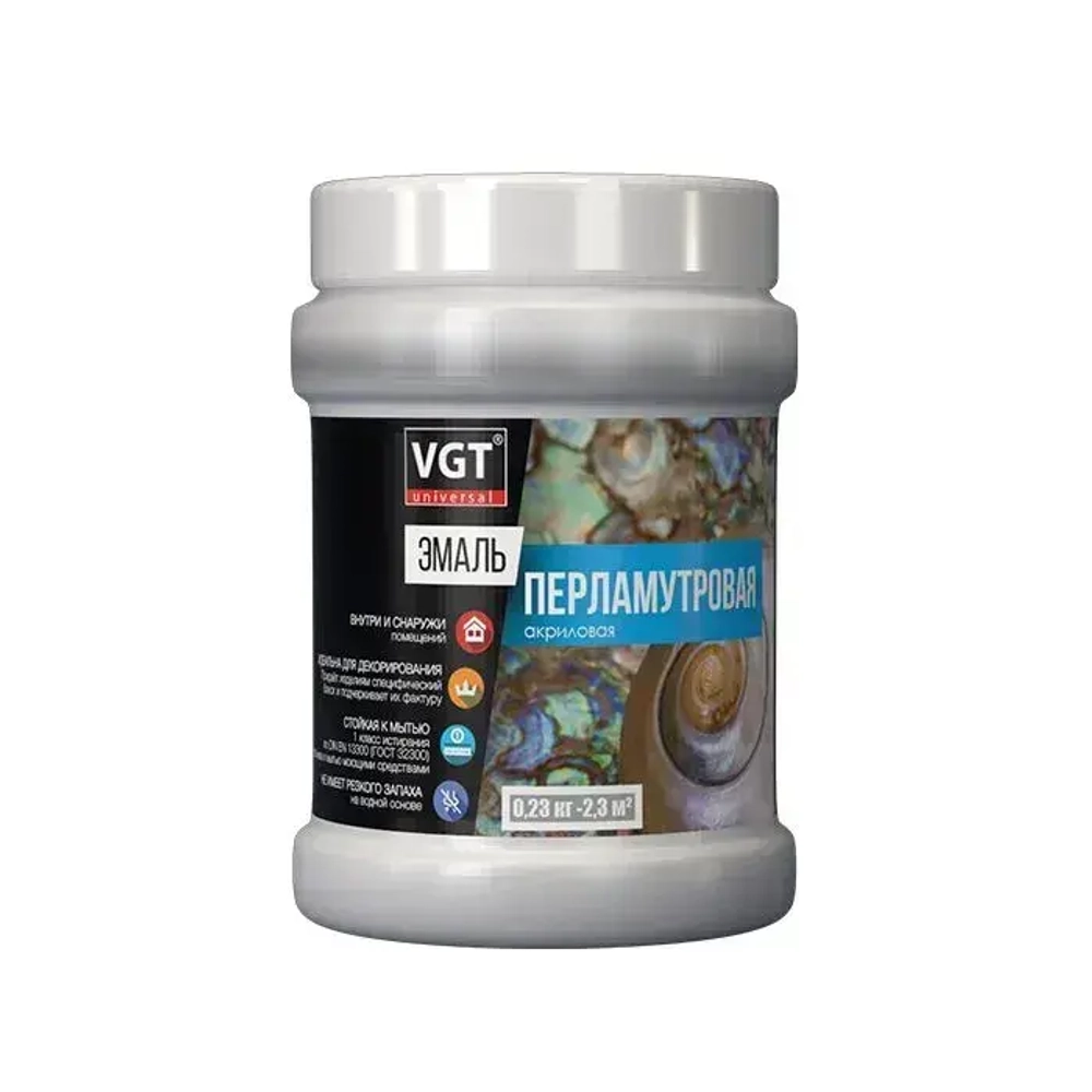 Краска для декора универсальная перламутровая VGT серебристо-белый 0,23 кг