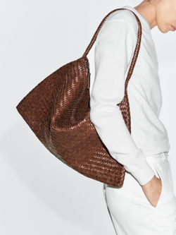 Massimo Dutti Большая плетеная сумка-саквояж из кожи наппа, коричневый