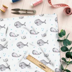 Ткань блэкаут акварельные киты