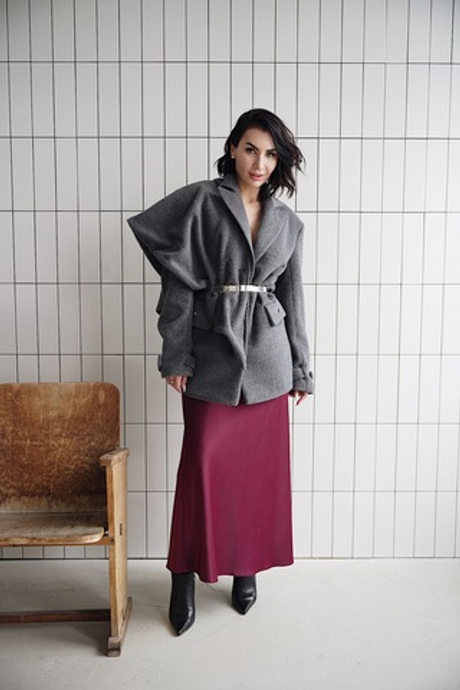 Пиджак - пальто с косынкой oversize