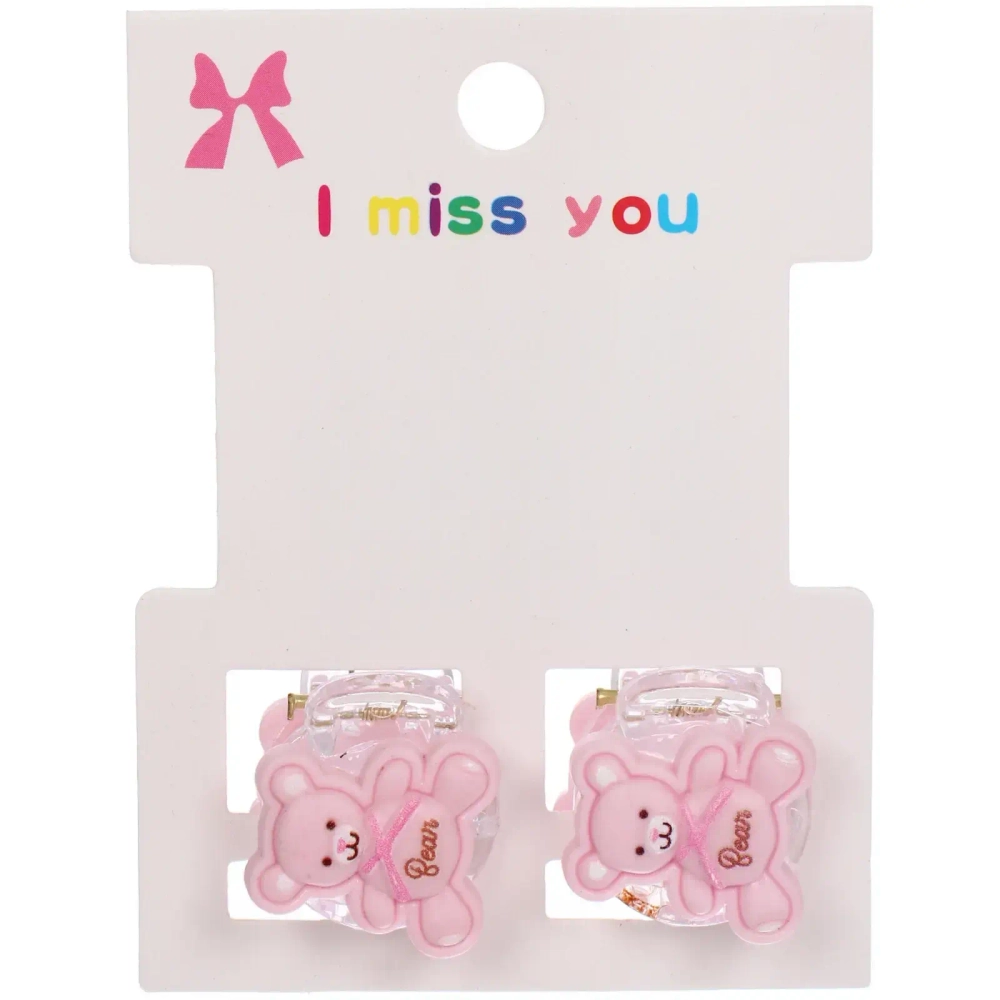 Заколки – крабы детские для волос 2шт на блистере «МАРЦИПАН», Мишутка, 1,2см