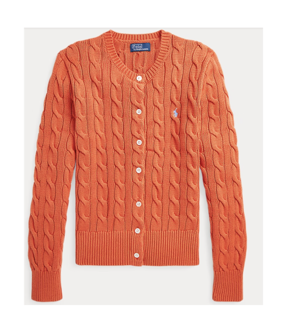 Кардиган из хлопка с круглым вырезом, вязаный косами Polo Ralph Lauren