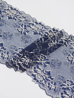 Эластичное кружево темно-синее с экрю ширина 22 см