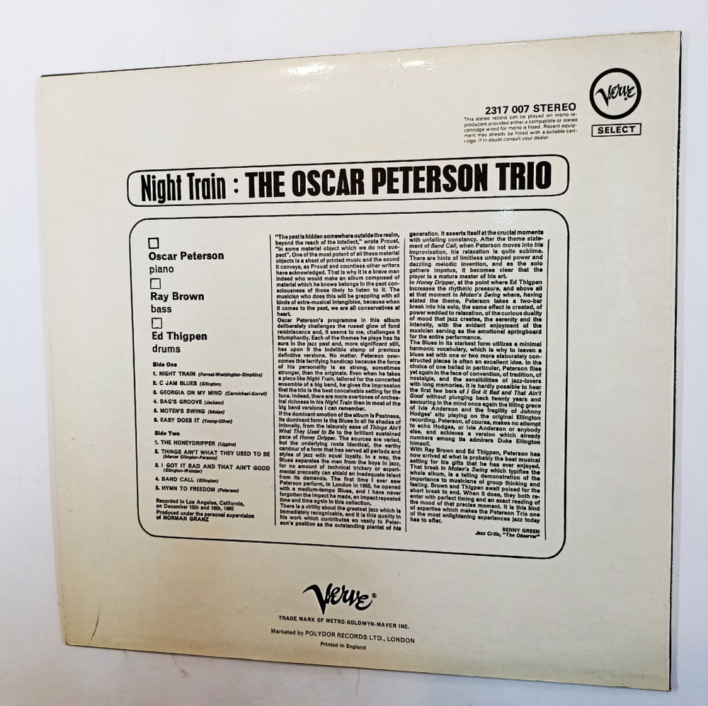 Винтажная виниловая пластинка LP The Oscar Peterson Trio Night Train (UK 1969)